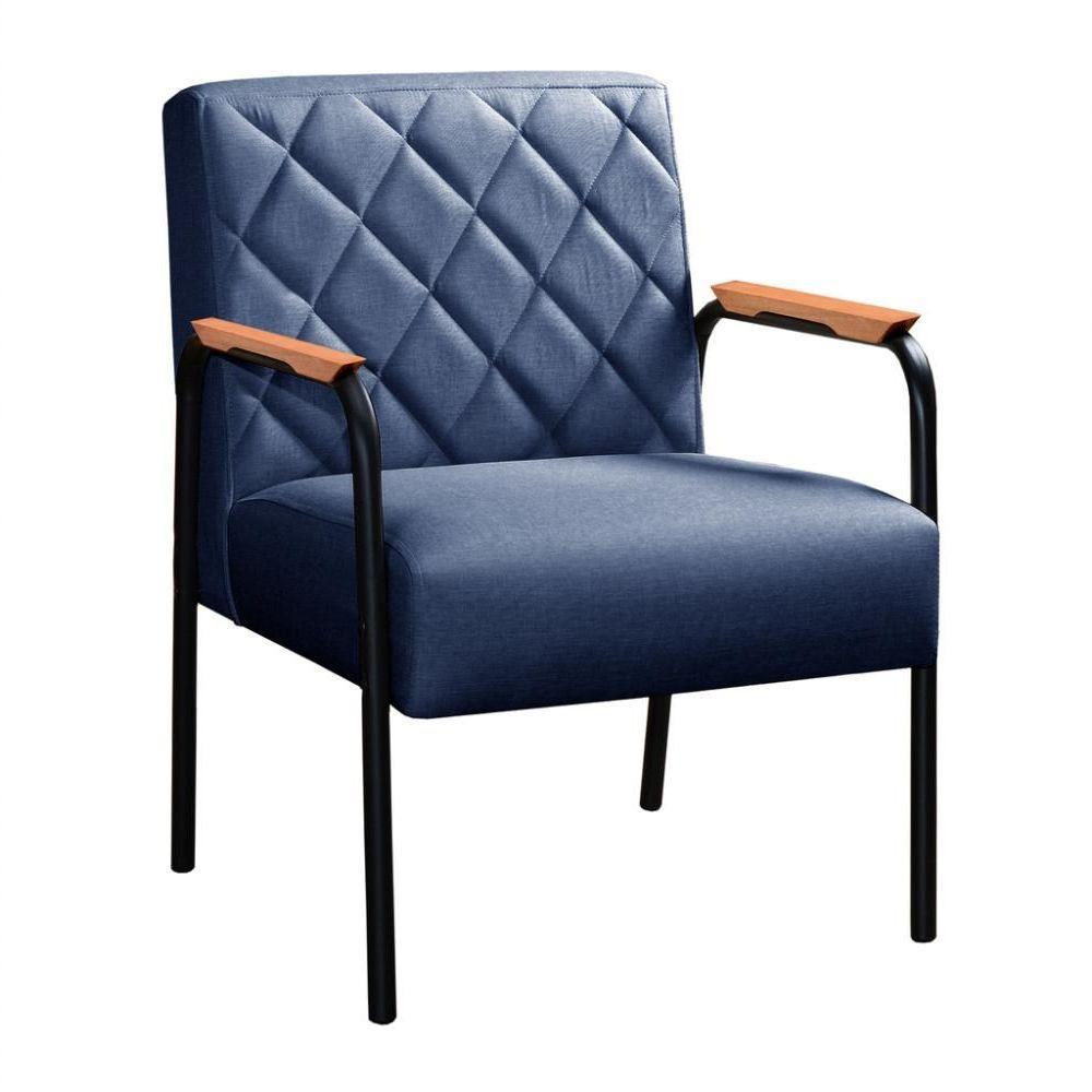 Conjunto 2 Poltronas Ludmilla Cadeira Decorativa Sala Recepção Escritório - Linho Azul 330 - 2