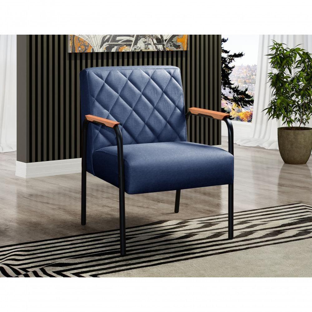 Conjunto 2 Poltronas Ludmilla Cadeira Decorativa Sala Recepção Escritório - Linho Azul 330 - 3