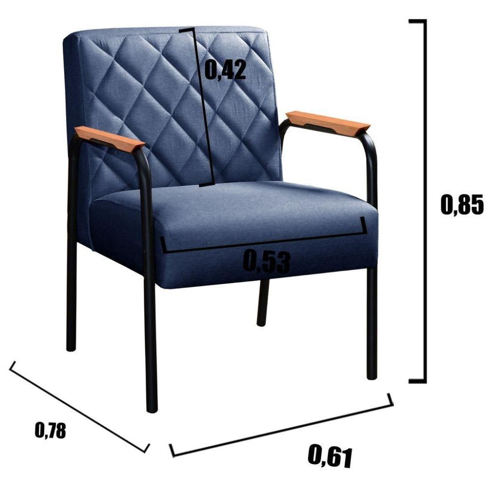 Conjunto 2 Poltronas Ludmilla Cadeira Decorativa Sala Recepção Escritório - Linho Azul 330 - 4