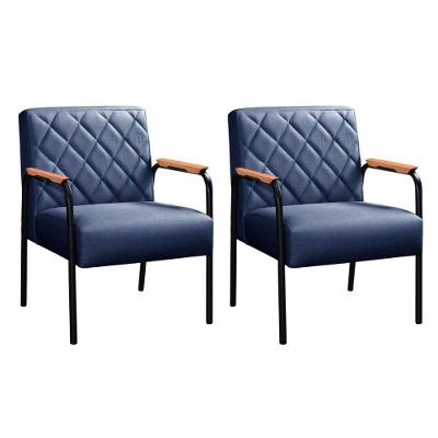 Conjunto 2 Poltronas Decorativas Ludmilla Sala Recepção Escritório Linho Azul Bella Decor