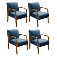 Kit 4 Poltronas Anita Moderna Decorativa Braço Madeira Linho Azul 330 - 1