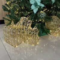 Enfeite Natalino Iluminado Led 3 Caixas De Presentes Dourada Bivolt - 2