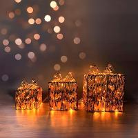 Enfeite Natalino Iluminado Led 3 Caixas De Presentes Dourada Bivolt - 3