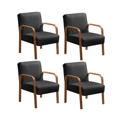 Kit 4 Poltronas Anita Moderna Decorativa Braço Madeira Veludo Preto 410