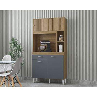 Cozinha Compacta Armário Organizador Duda 90cm Com Gaveta Damasco/ripado Cinza