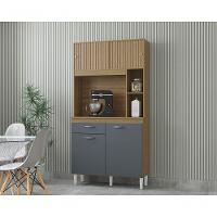 Cozinha Compacta Armário Organizador Duda 90cm Com Gaveta Damasco/ripado Cinza - 1