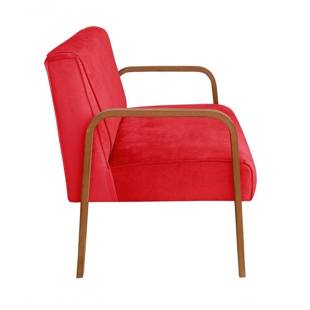 Poltrona Namoradeira Anita Decorativa Braço Madeira Moderna Suede Vermelho 100 - 2