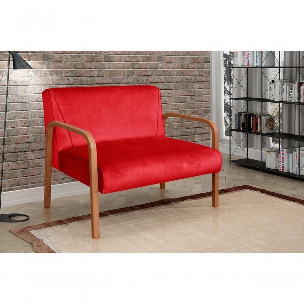 Poltrona Namoradeira Anita Decorativa Braço Madeira Moderna Suede Vermelho 100 - 5