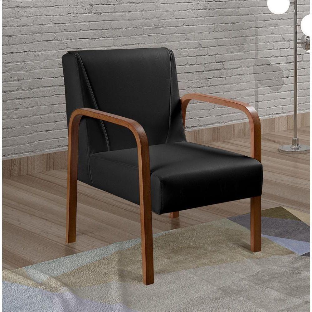 Poltrona Decorativa Anita Cadeira Moderna Sala Recepção - Corino Preto 200 - 3