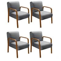 Kit 4 Poltronas Anita Moderna Decorativa Braço Madeira Linho Cinza 320 - 1