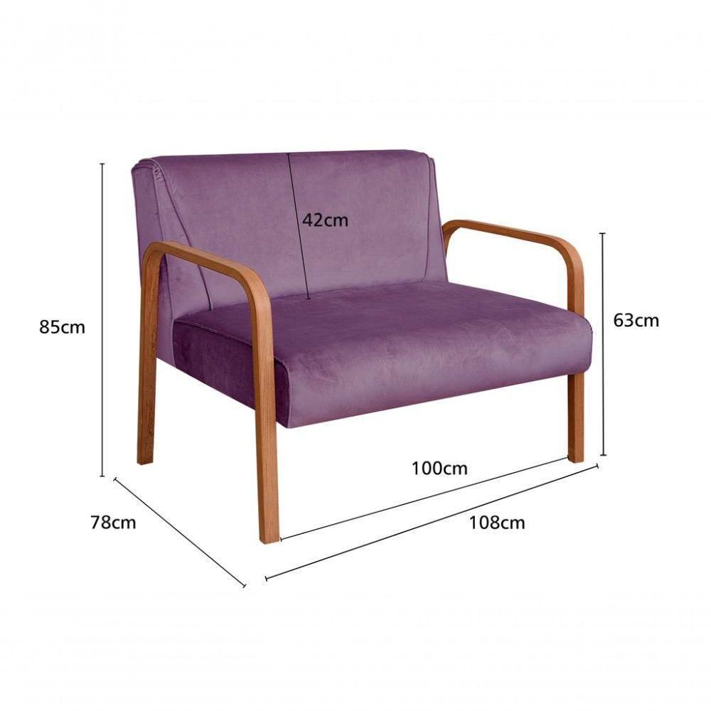 Poltrona Namoradeira Anita Decorativa Braço Madeira Moderna Veludo Roxo 380 - 4