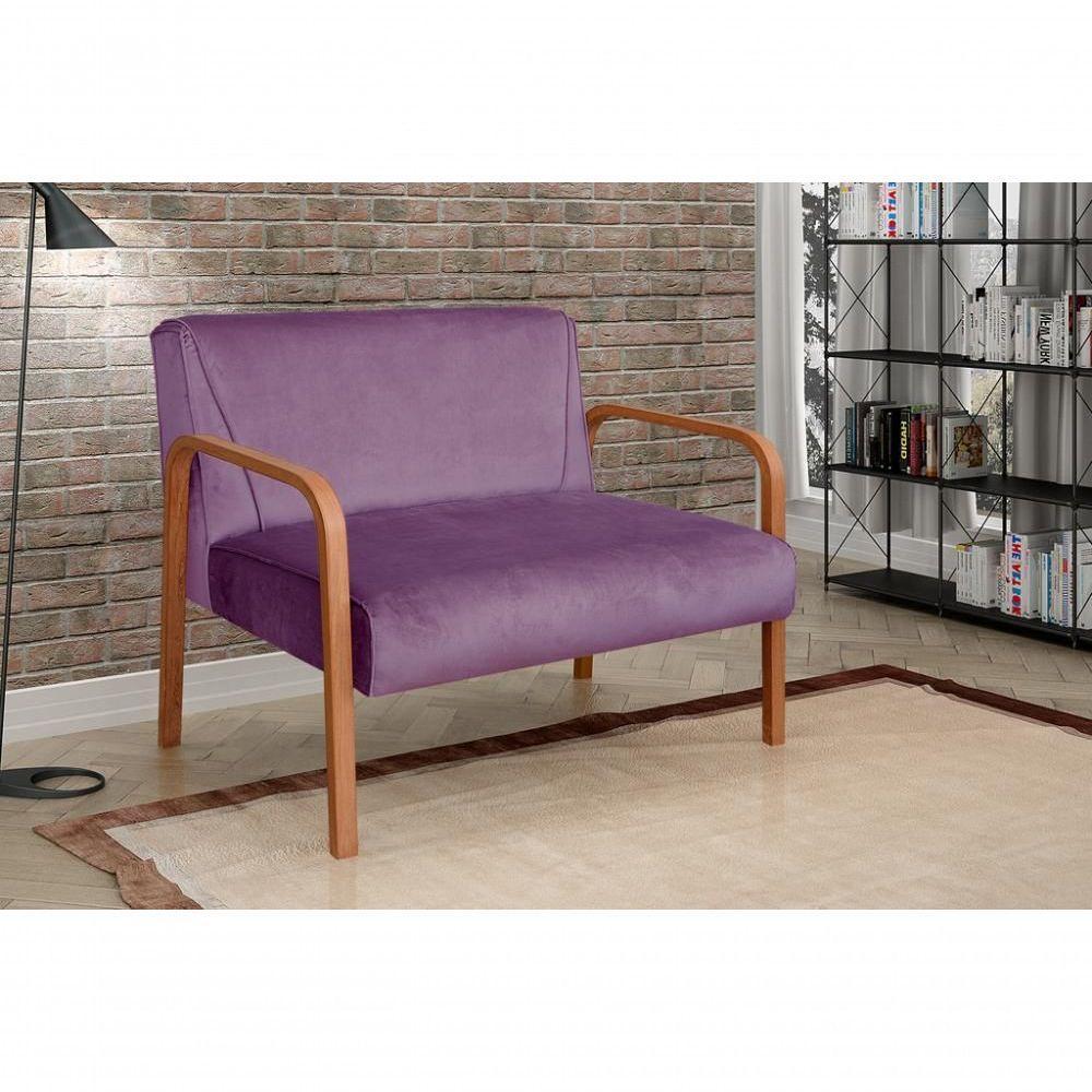 Poltrona Namoradeira Anita Decorativa Braço Madeira Moderna Veludo Roxo 380 - 5