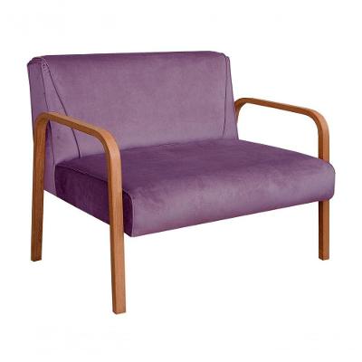 Poltrona Namoradeira Anita Decorativa Braço Madeira Veludo Roxo Bella Decor