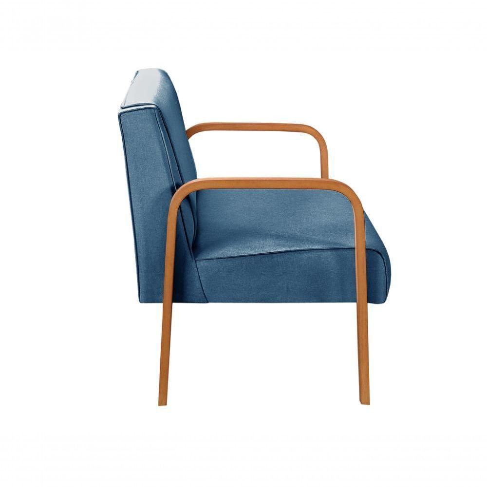 Poltrona Namoradeira Anita Decorativa Braço Madeira Moderna Linho Azul 330 - 3