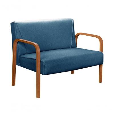 Poltrona Namoradeira Anita Decorativa Braço Madeira Linho Azul Bella Decor