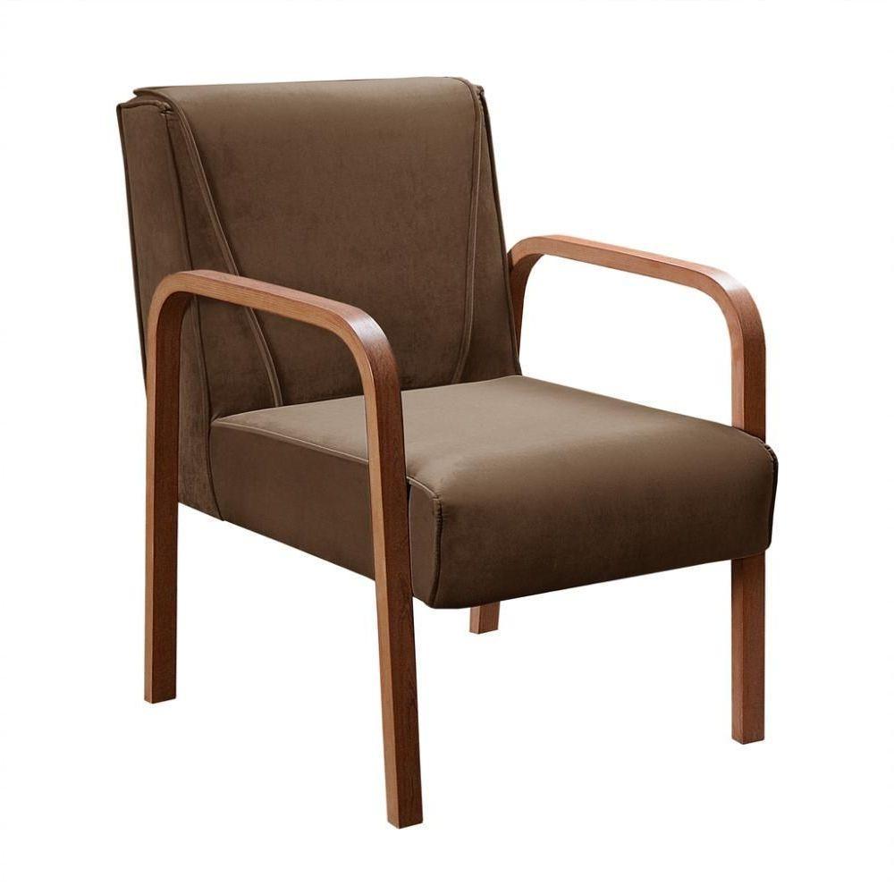 Kit 4 Poltronas Anita Moderna Decorativa Braço Madeira Veludo Marrom 260 - 2