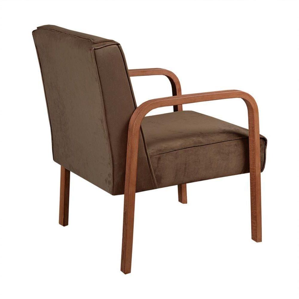 Kit 4 Poltronas Anita Moderna Decorativa Braço Madeira Veludo Marrom 260 - 3