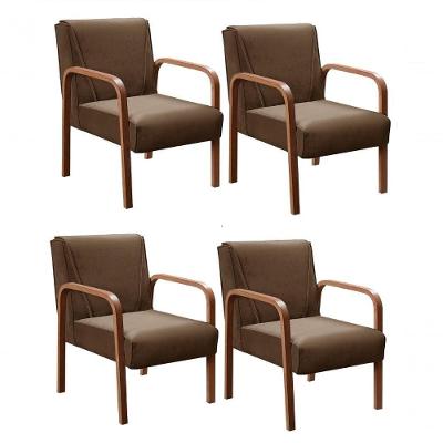 Kit 4 Poltronas Anita Moderna Decorativa Braço Madeira Veludo Marrom 260