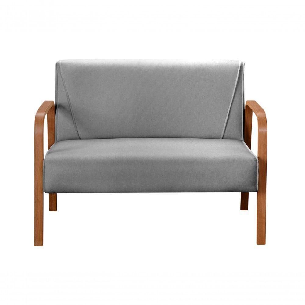 Poltrona Namoradeira Anita Decorativa Braço Madeira Moderna Linho Cinza 320 - 2