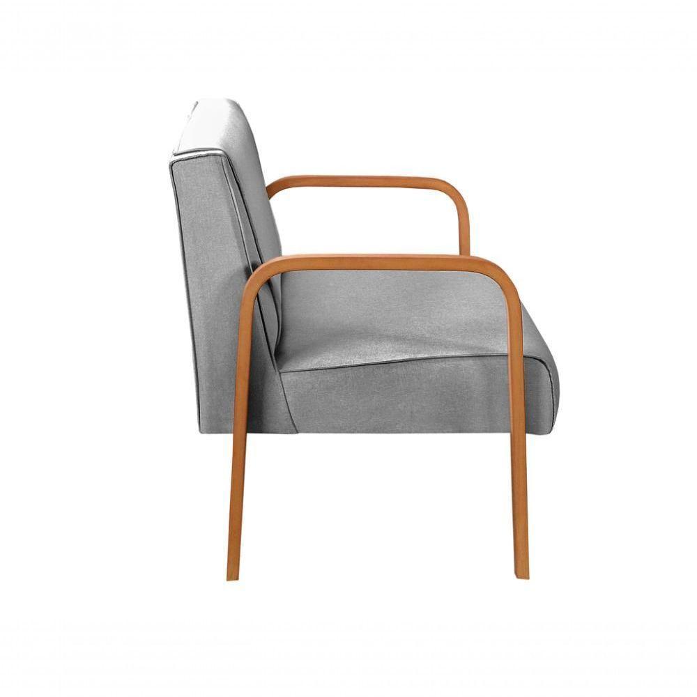 Poltrona Namoradeira Anita Decorativa Braço Madeira Moderna Linho Cinza 320 - 3