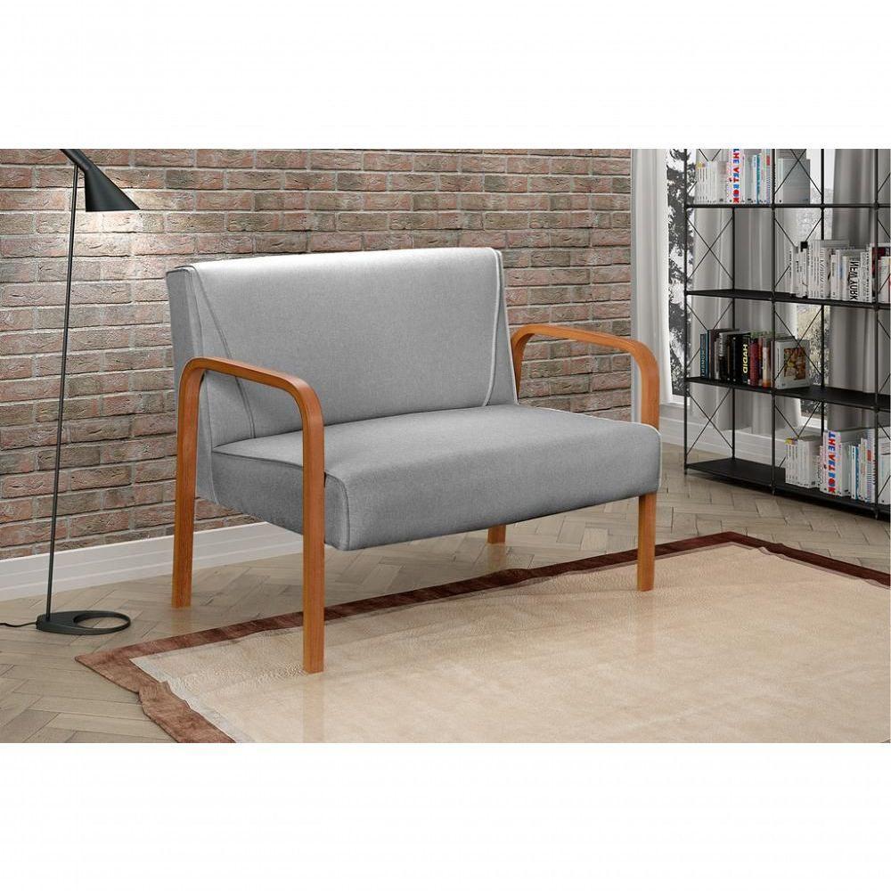 Poltrona Namoradeira Anita Decorativa Braço Madeira Moderna Linho Cinza 320 - 6