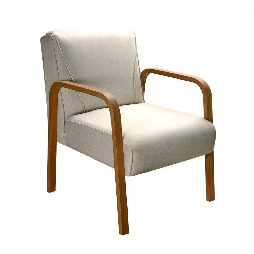 Kit 4 Poltronas Anita Moderna Decorativa Braço Madeira Linho Bege 140 - 2