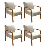 Kit 4 Poltronas Anita Moderna Decorativa Braço Madeira Linho Bege 140 - 1