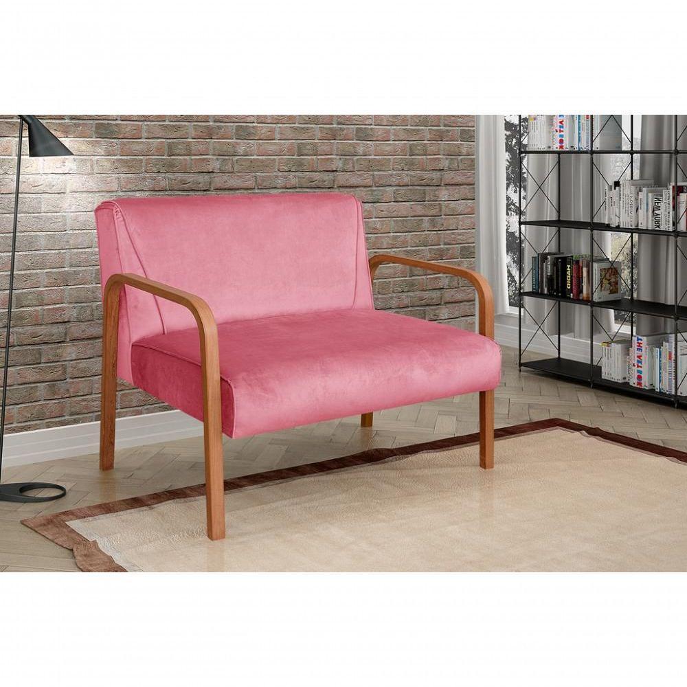Poltrona Namoradeira Anita Decorativa Braço Madeira Moderna Suede Rosa 280 - 5