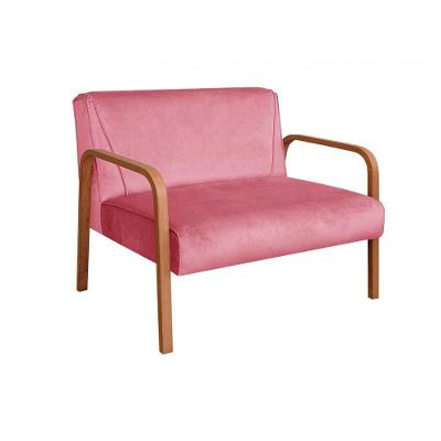 Poltrona Namoradeira Anita Decorativa Braço Madeira Suede Rosa Bella Decor