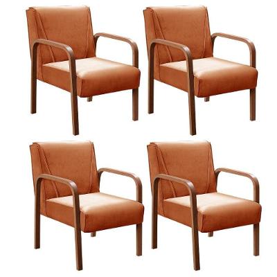 Kit 4 Poltronas Anita Moderna Decorativa Braço Madeira Veludo Terracota 400