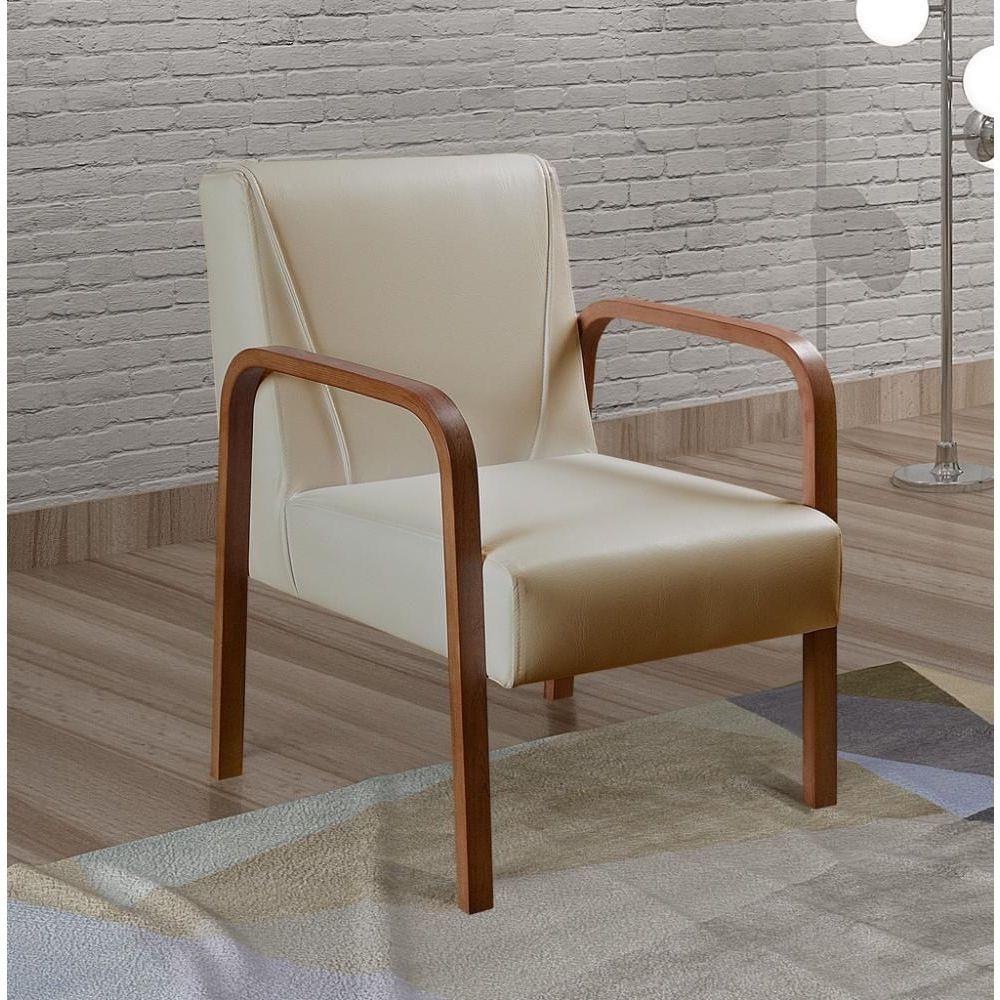 Poltrona Decorativa Anita Cadeira Moderna Sala Recepção - Corino Bege 370 - 3