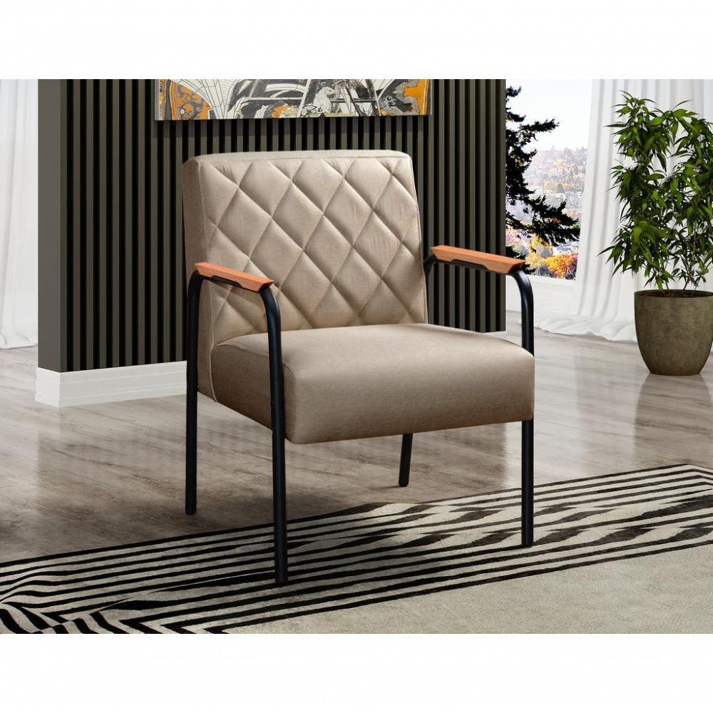 Conjunto 2 Poltronas Ludmilla Cadeira Decorativa Sala Recepção Escritório - Linho Marrom 150 - 3