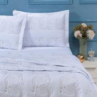 Cobre Leito + Jogo De Cama 7 Peças King Percal 200 Fios Mistral 100% Algodão - Branco - 5