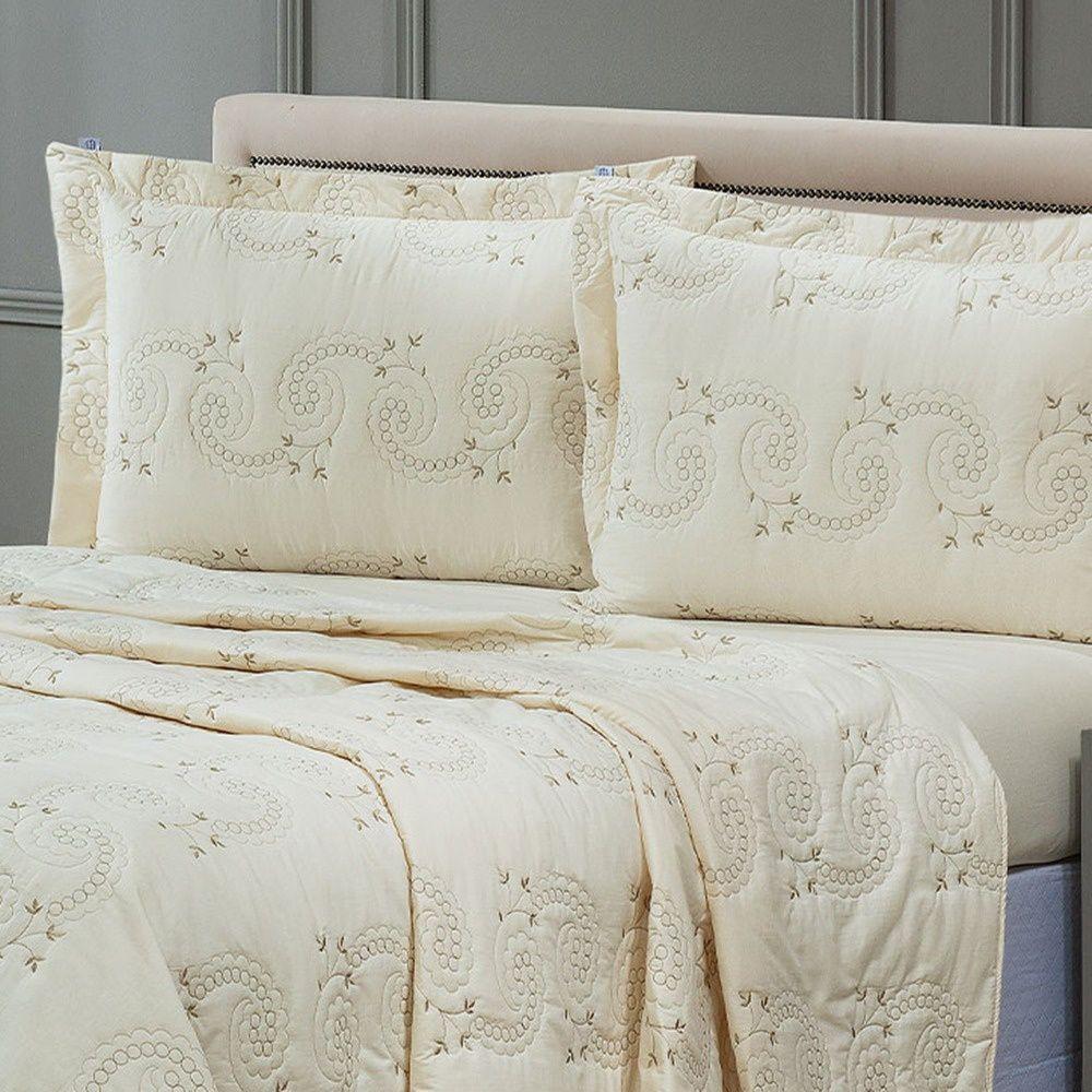 Cobre Leito + Jogo De Cama 7 Peças Queen Percal 200 Fios Mistral 100% Algodão - Palha - 5