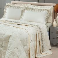 Cobre Leito + Jogo De Cama 7 Peças King Percal 200 Fios Mistral 100% Algodão - Palha - 7