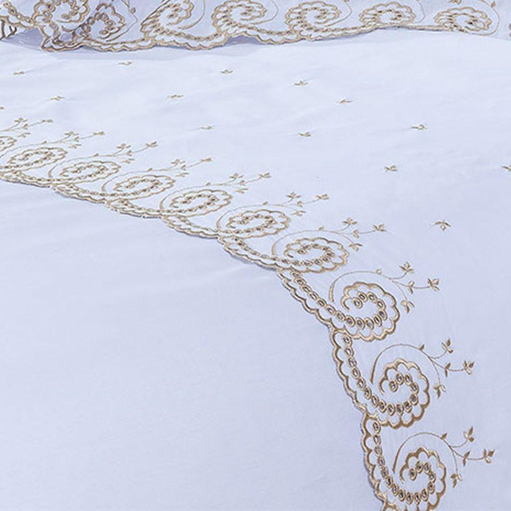 Cobre Leito + Jogo De Cama 7 Peças Queen Percal 200 Fios Mistral 100% Algodão - Branco - 9