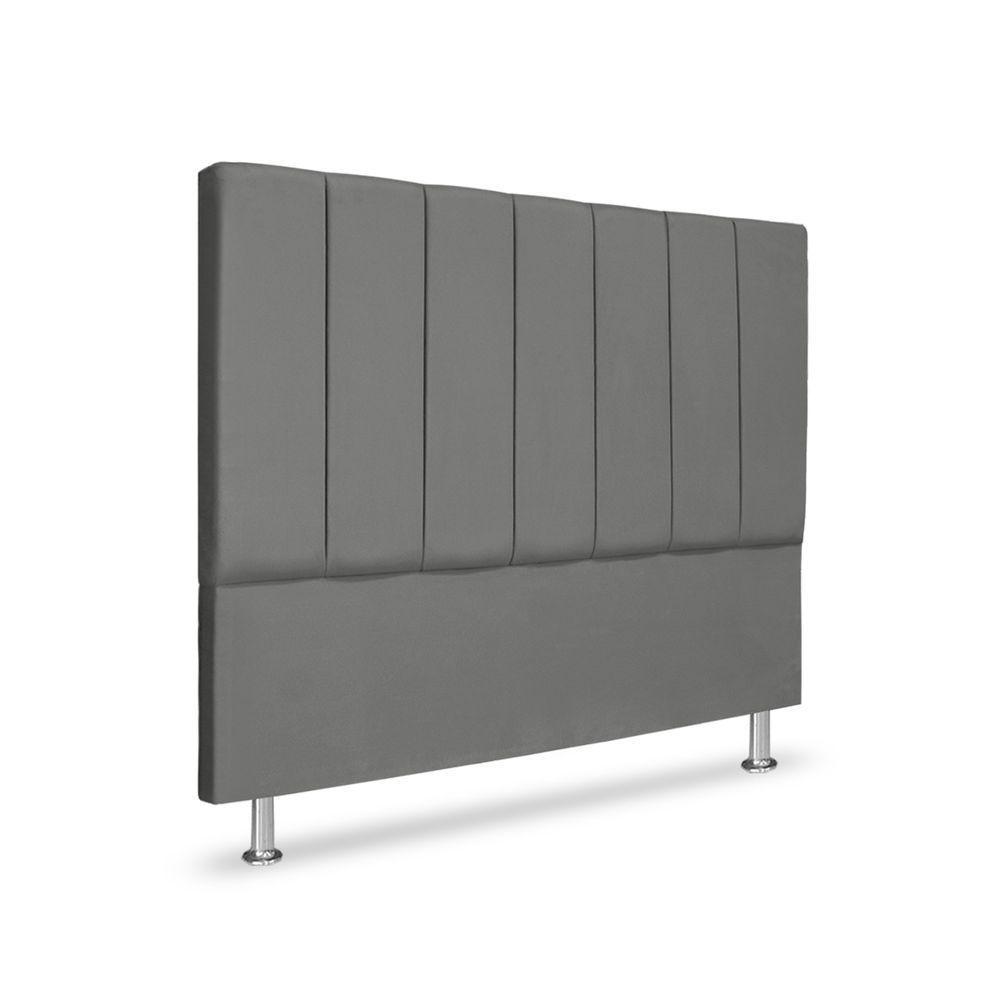 Cabeceira Estofada Cama Box Casal 140 Cm Carla Premium - Veludo Cinza Grafite - 1