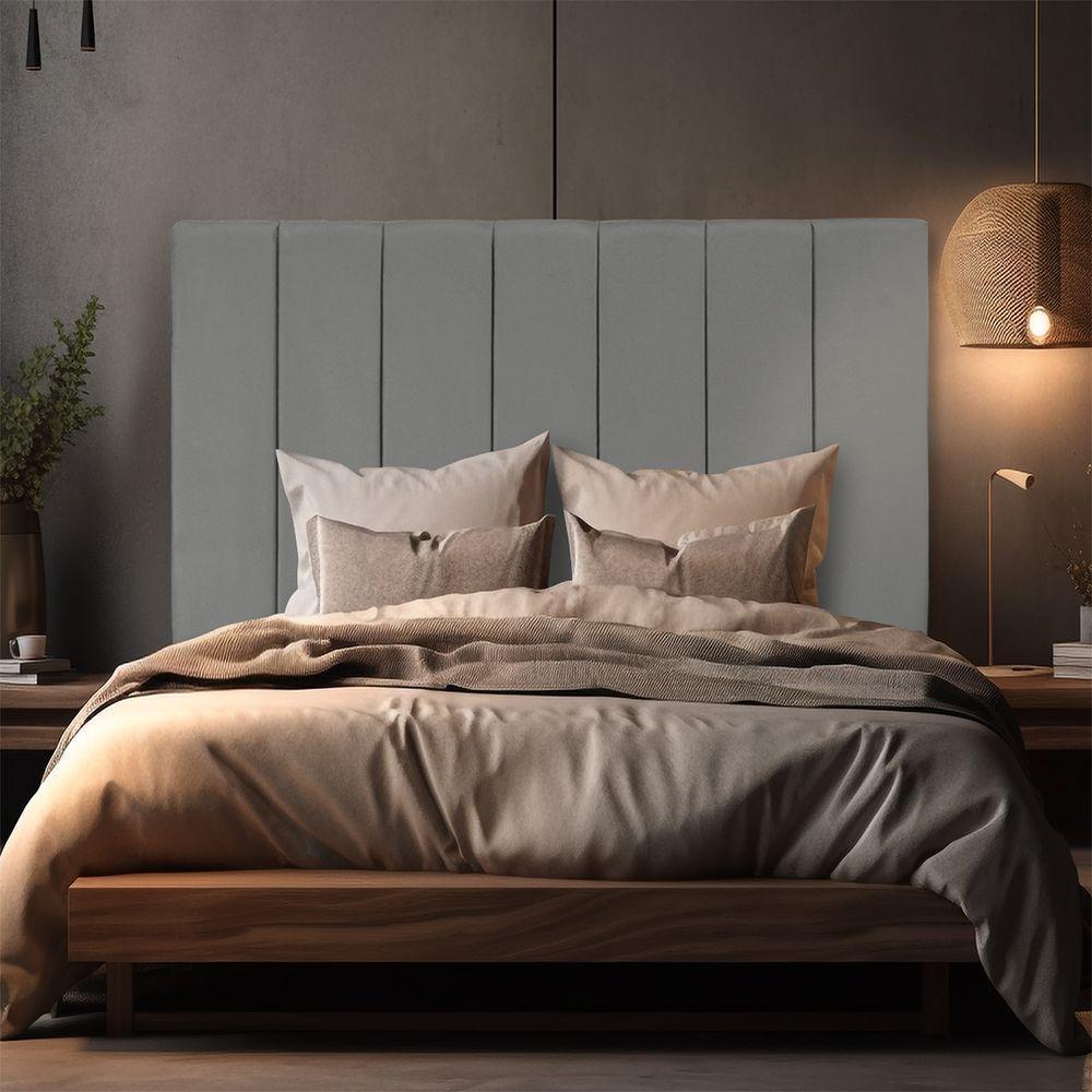 Cabeceira Estofada Cama Box Casal 140 Cm Carla Premium - Veludo Cinza Grafite - 5