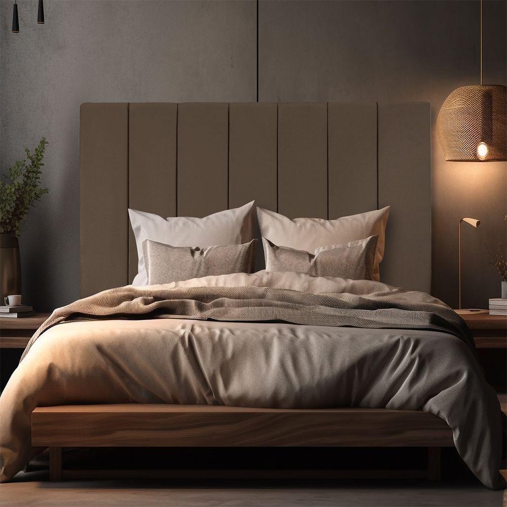 Cabeceira Estofada Cama Box Casal 140 Cm Carla Premium - Veludo Marrom - 6
