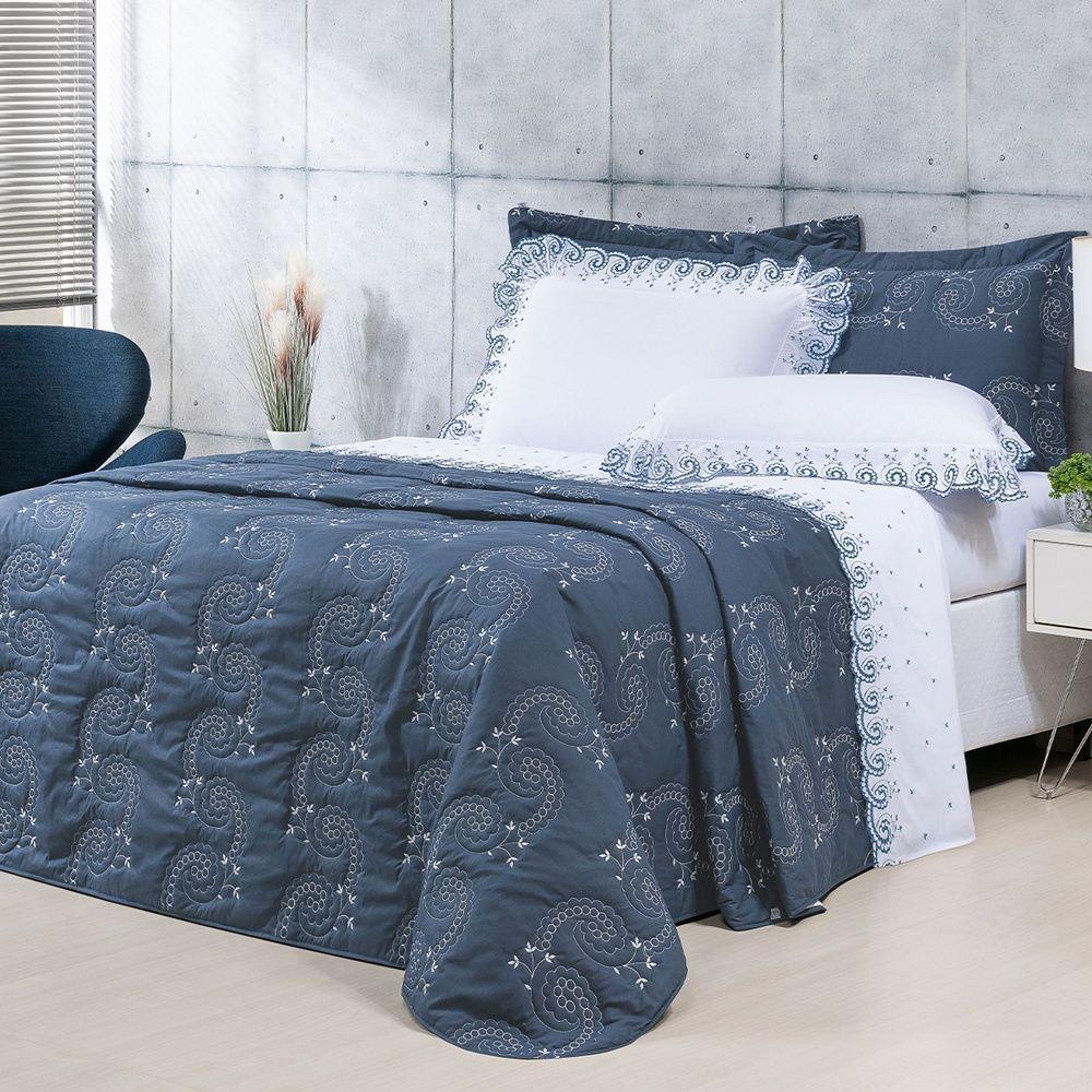 Cobre Leito + Jogo De Cama 7 Peças King Percal 200 Fios Mistral 100% Algodão - Topázio - 1