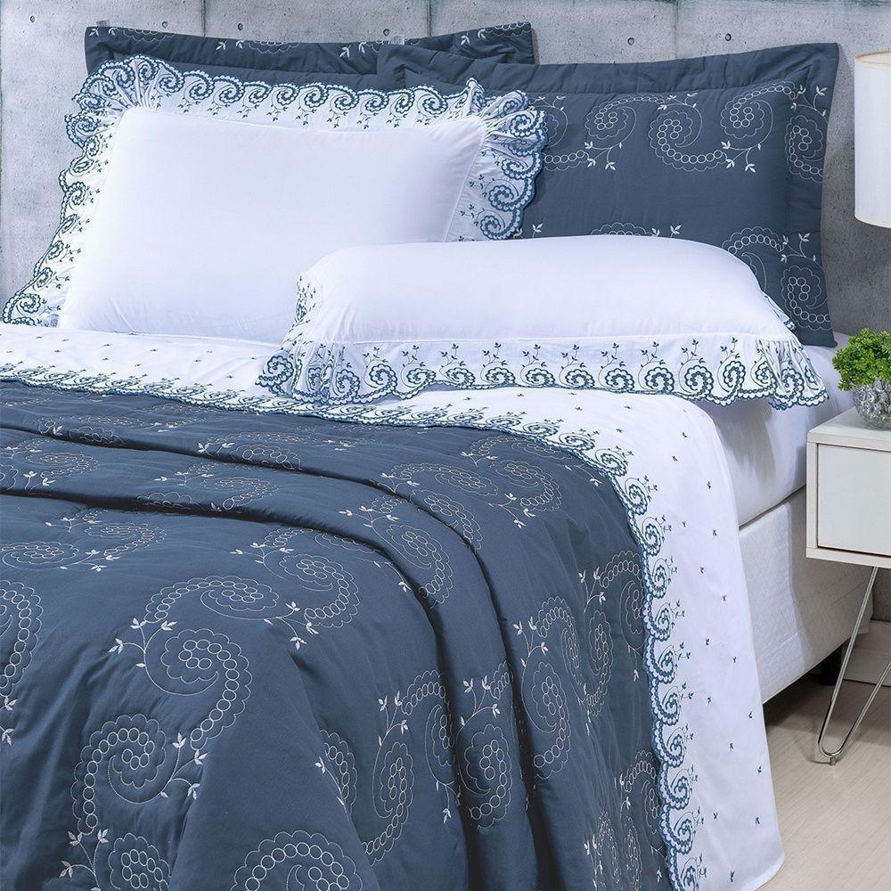 Cobre Leito + Jogo De Cama 7 Peças Queen Percal 200 Fios Mistral 100% Algodão - Topázio - 2