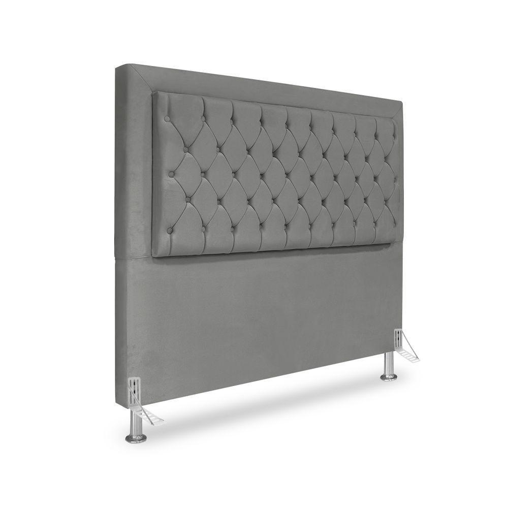 Cabeceira De Cama Box Casal 140 Cm Baronesa - Veludo Cinza Grafite - 1