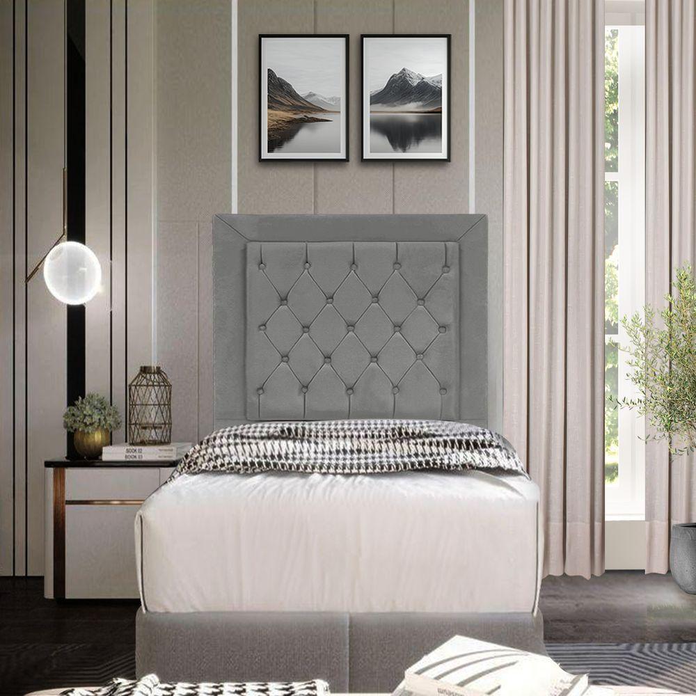 Cabeceira De Cama Box Solteiro 90 Cm Baronesa - Cinza Grafite - 4