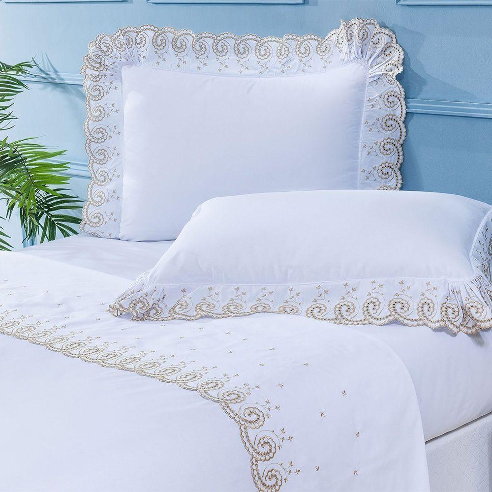 Cobre Leito + Jogo De Cama 7 Peças King Percal 200 Fios Mistral 100% Algodão - Branco - 7