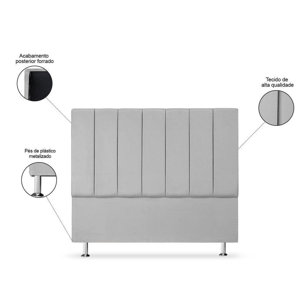 Cabeceira Estofada Cama Box Casal 140 Cm Carla Premium - Veludo Cinza - 2