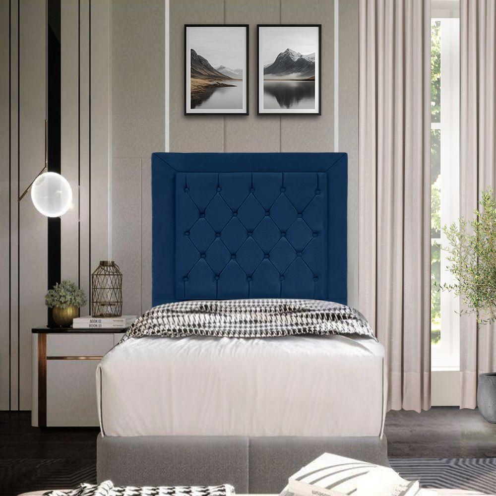 Cabeceira De Cama Box Solteiro 90 Cm Baronesa - Veludo Azul - 4