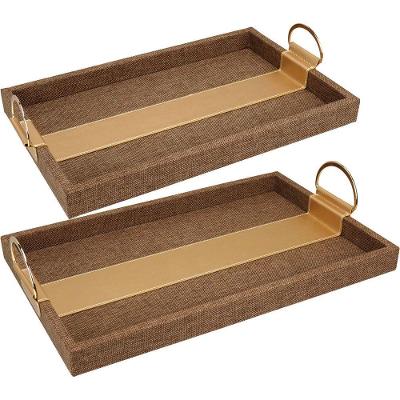 Jogo 2 Bandeja Retangular Marrom Mdf Decorativa Para Servir