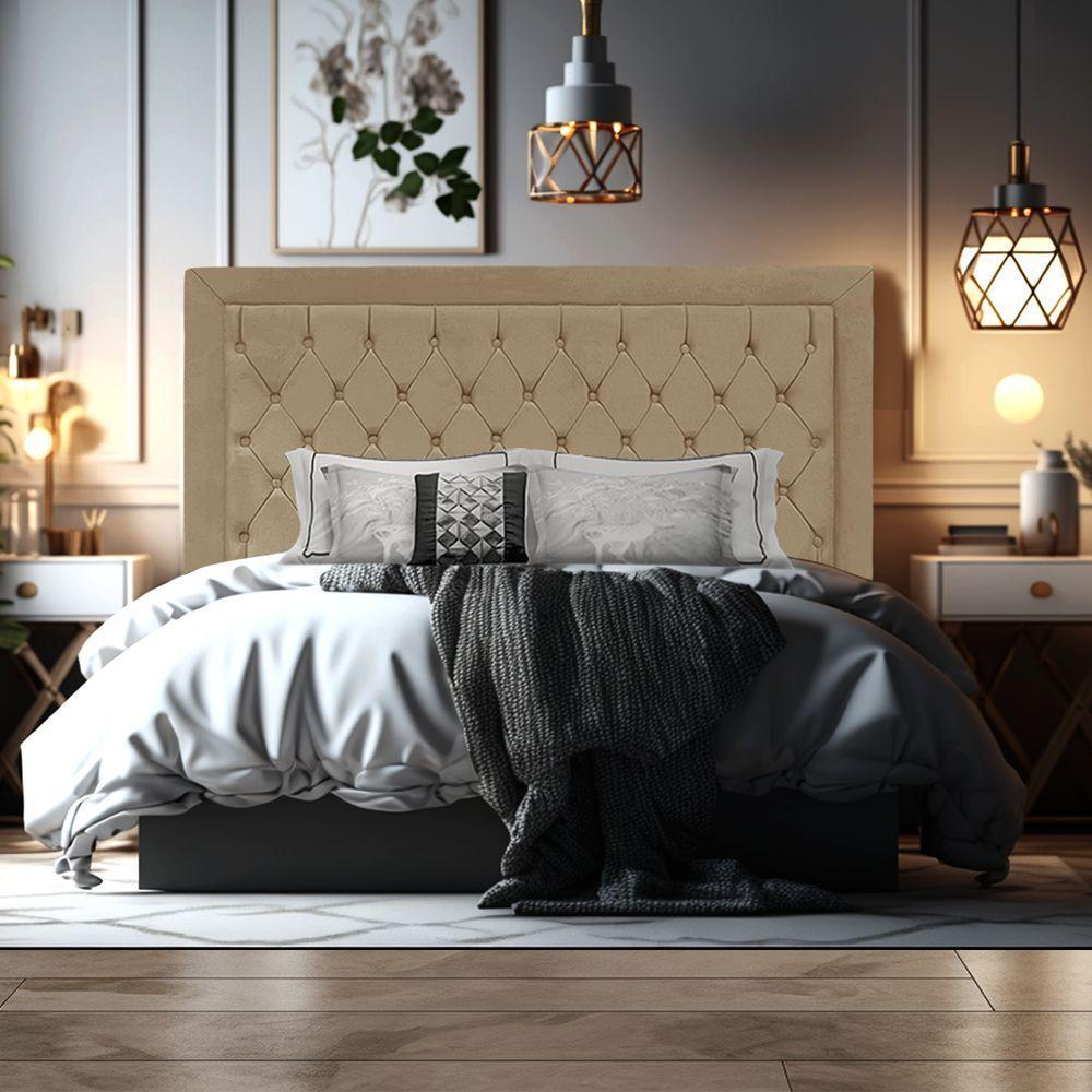 Cabeceira De Cama Box Casal 140 Cm Baronesa - Veludo Bege Escuro - 4