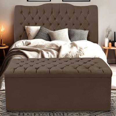 Kit Cabeceira E Calçadeira Baú Dunas Casal 140 Cm - Veludo Marrom