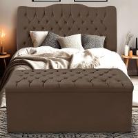 Kit Cabeceira E Calçadeira Baú Dunas Casal 140 Cm - Veludo Marrom - 1